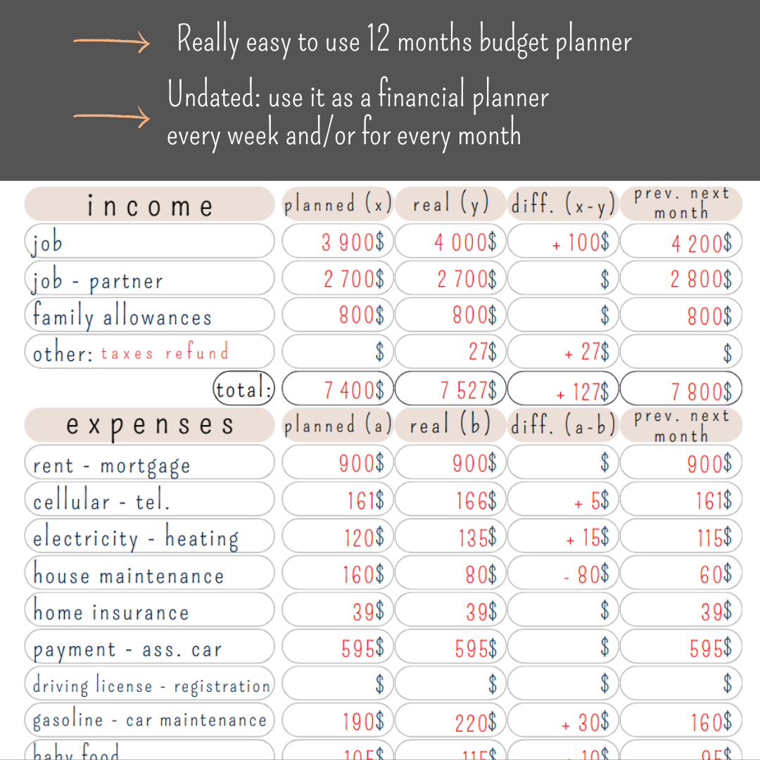 Planificateur de budget mensuel – Suivi budgétaire visuel (inclus : format Excel automatisé + version PDF imprimable)
